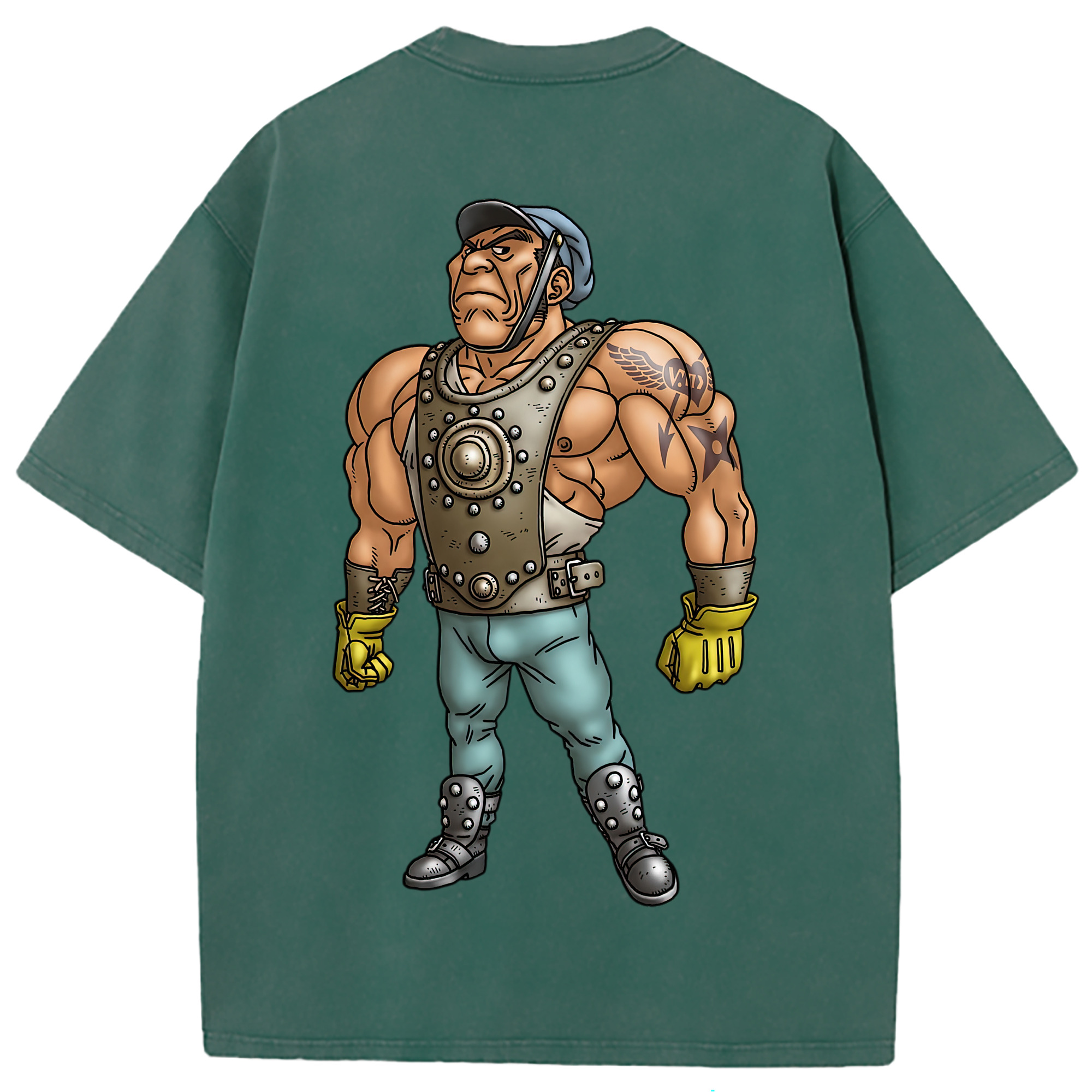 （画像用） ドラゴンクエスト Doragon Kuesuto Dragon Quest 綿100% ヴィンテージ風 半袖Tシャツ（背面プリント）